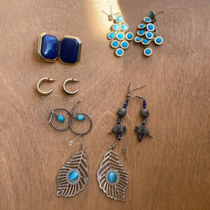 6 pairs of blue earrings